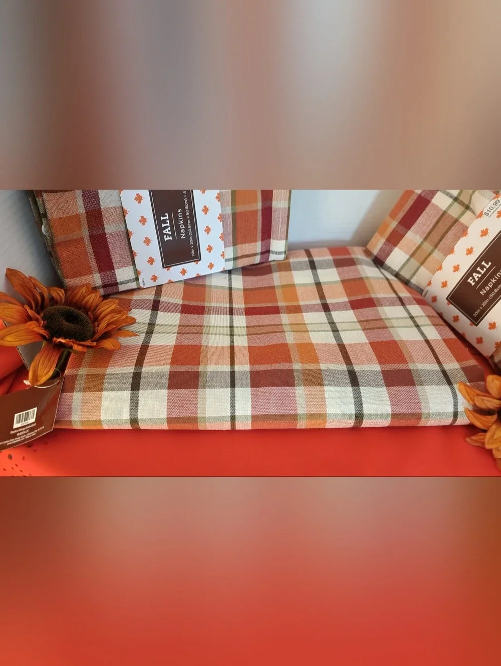 Tablecloth (1), Napkins (8), & Holders (8), Set Autumn Colors NWT